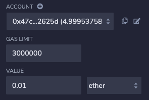 Set the transaction value to 0.01 Ether